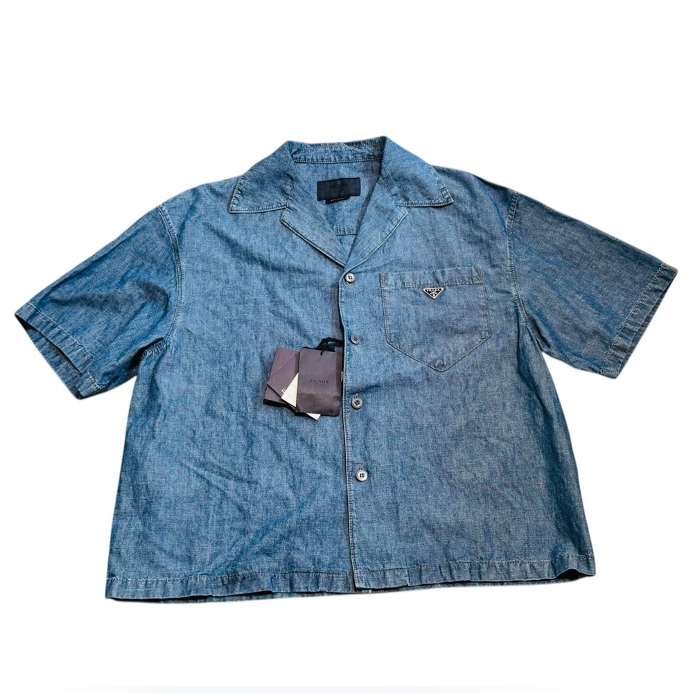 PRADA***Men’s Blue Denim Shirt***Large $2150 NWT